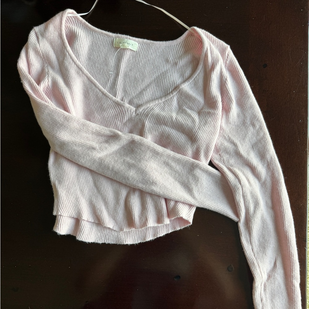 Light Pink Ribbed Knit Sweater